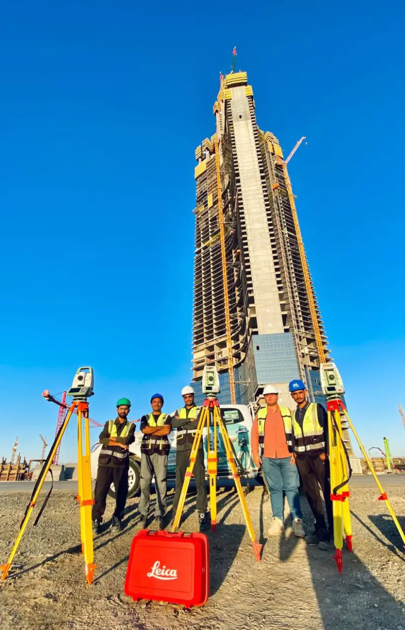 YAZ surveying team with total stations at the base of Jeddah Tower